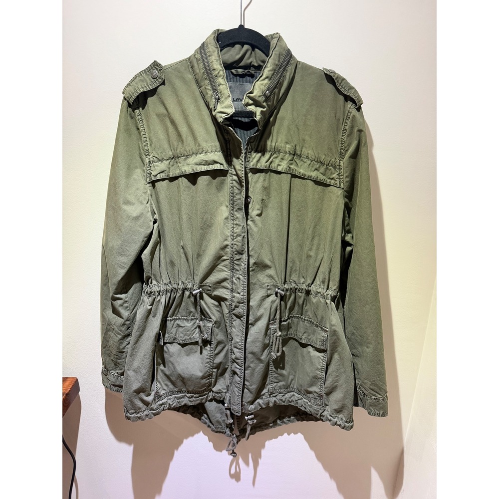 Levis Womens Olive Green Military Field Jacket Utility Coat XL Cotton